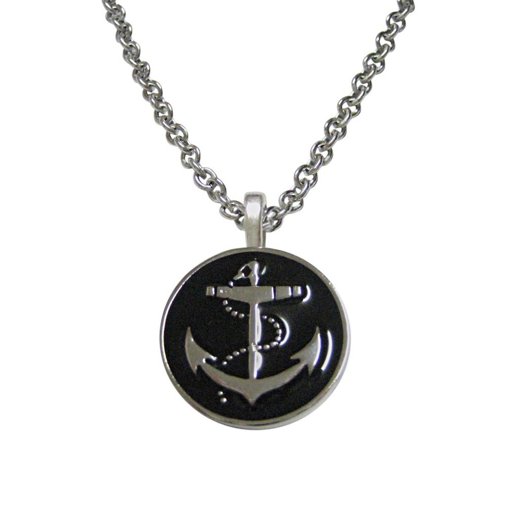 Nautical Black Anchor Pendant Shiny Necklace